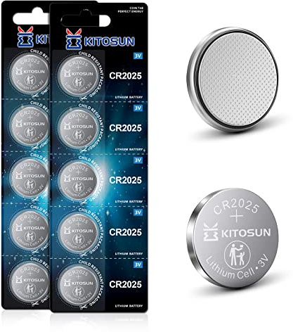 Kitosun CR2025 Batterier Litium Knappcell 3V - 3 volt CR 2025 Knappceller Batteri för Användning i Nyckelhängen Bilnyckel Ledljus Vågar Bärbar och Medicinsk Utrustning (10 stycken)