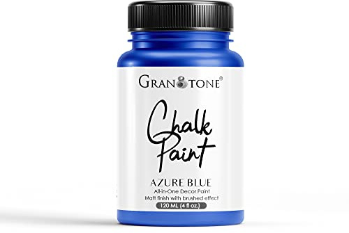 GRANOTONE Chalk Paint for Furniture | Matt-Finish Water-Based Acrylic Paint for Wood, Walls, Metal, Glass, Paper, Fabric Canvas | Maximum Coverage Chalk Paint for Kids & Adults, 120 Ml (AZURE BLUE)