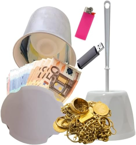 Nascondiglio segreto in vero scopino da WC  scopino per wc cassaforte  con doppio fondo grande capacità per banconote, carte di credito, chiavi e altro