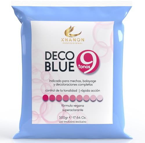 Xhanon professional Polvo Decolorante Profesional Azul 9 tonos de aclarado | Fórmula Vegana | Superaclarante | Decoloración para el pelo | Dust Free | 500gr (Bolsa)
