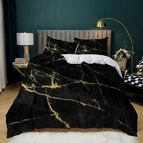 XCQHZYQ Bettwäsche 180x200 cm Marmor Schwarz Gold 3 Teilig Bettwäsche Bettbezug Set Mikrofaser Bettbezüge für Erwachsene Kinder, Deckenbezug mit 2 Kissenbezug 80x80 cm