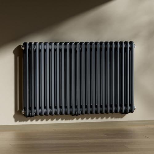 Heilmetz Anthracite Radiators Horizontal Double, 600x1010mm Column Radiator Central Heating Radiator Traditional Cast Iron Style 2 Column Radiators