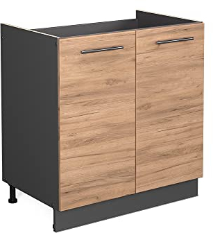 Vicco Spülenunterschrank Fame-Line, Goldkraft Eiche/Anthrazit, 80 cm, AP Anthrazit