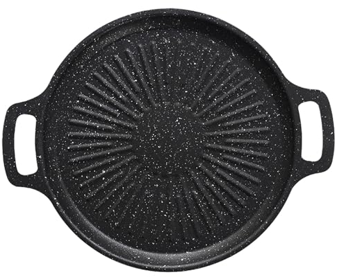 Sghtil Sartén antiadherente para barbacoa, sartén redonda, plancha de doble asa, mejore la eficiencia de la parrilla en interiores y exteriores, sartén antiquemaduras, para cocina,