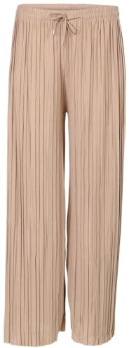 Malito 883 - Pantaloni da donna plissettati, morbidi e fluenti, in chiffon, lunghi estivi, alla moda, Fango, S-M