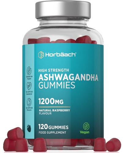 Ashwagandha Gommose 1200mg | 120 Caramelle Vegane per 2 Mesi | Gusto Lampone | Ashwagandha Polvere Estratto Withania Somnifera | Contiene Withanolidi | Integratore ad Alto Dosaggio | di Horbaach