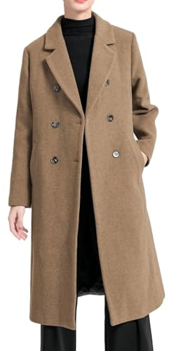 FTCayanz Cappotto Donna in Lana Invernale Doppiopetto Trench Lungo Giacche Caldo Elegante Cappotti Stile 2 Marrone XXL