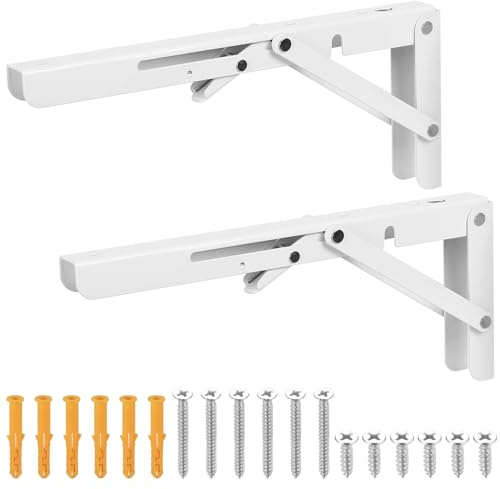 2 Pcs Escuadras Abatibles 300mm, Escuadras para Estanterias de Pared, Soporte de Estante Plegable, Soporte Estantería Plegable, Escuadra Plegable para Mesa Plegable Pared Oficina Cocina, Blanco