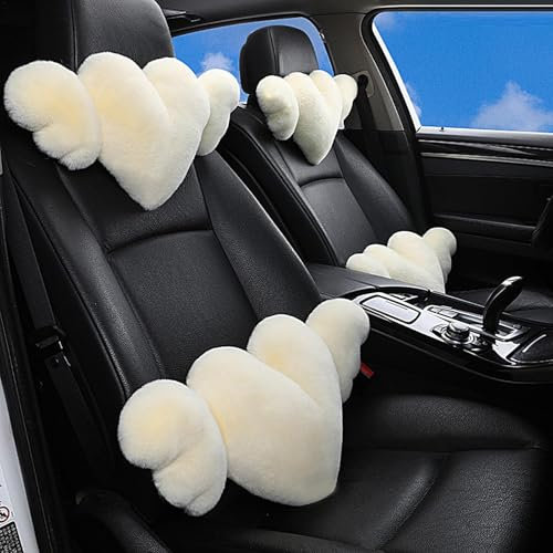 Fnaekier 2 cuscini per poggiatesta auto a forma di cuore con ali d'angelo, comodi e morbidi, per auto, cuscino per il collo, per guida, viaggi, fuori ghiaccio, decorazione per la casa