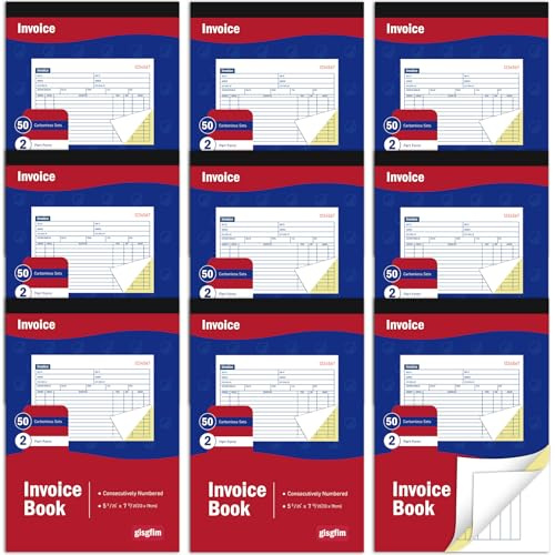 gisgfim 9 Pads Invoice Book for Small Business Invoice Receipt Book 2-Part Carbonless Invoices Work Order Receipt Book with Invoice Sheets 5-3/25 x 7-12/25 Inch Consecutively Numbered 50 Sets per Book