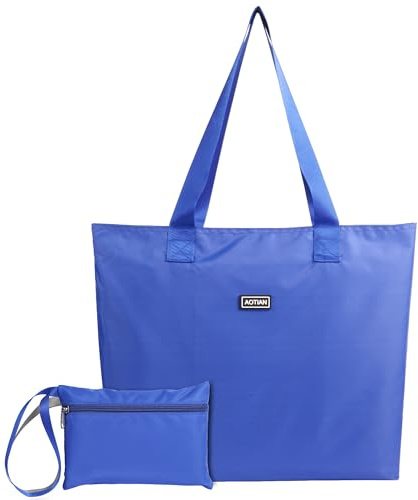 AOTIAN Reusable Grocery Bag, Foldable Shopping Tote Bag with Zipper Closure | Holds up to 50 lbs, Doubles as a phone pouch, Durable & tear-resistant, for travel, gym, beach & daily use, Machine washable
