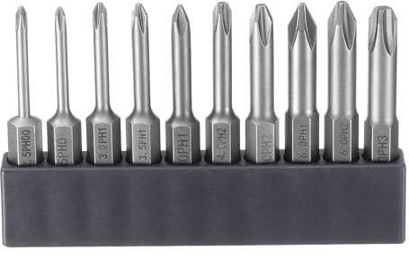 QUARKZMAN Ensemble de 10 Embouts de Tournevis Cruciformes Phillips #00-#3 Ph00-Ph3 avec Tige Hexagonale de 1/4 (6,35 mm) de Longueur 2 (50 mm) en Acier S2 Magnétique pour Tournevis