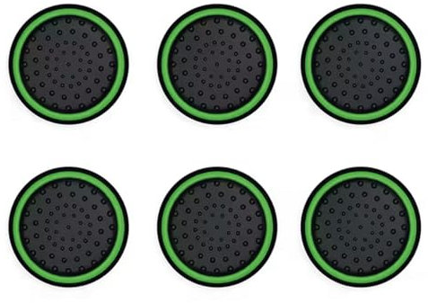 Controller Thumbstick Grips cap covers for Xbox One, Xbox Series X, PS4, PS5 - Non-Slip Silicone Joystick Caps for Enhanced Precision & Comfort (Pack of 6) (Black with Green Stripe)