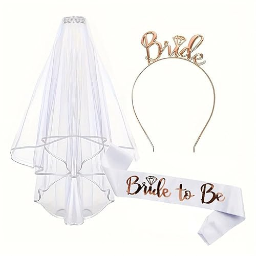 Bridal Ribbons and veils, Hen Party Accessories, Wedding Hen as Decoration for the Bride's Single Hen, Hen Night Party Games (White)