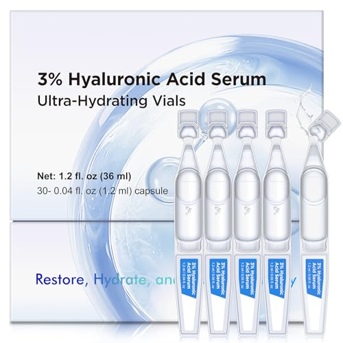 Sérum à l'acide hyaluronique à 3 % - Viaux ultra hydratants - Hyaluron Ultra pour le visage - Sérum à l'acide hyaluronique restaurateur - Hydrate et brille - Extrait d'acide hyaluronique pur avec
