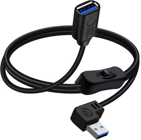 YINGAYOU USB 3.0 förlängningskabel 90 grader med brytare kort USB-förlängningskabel med omkopplare stöder 5 Gbps dataöverföring och laddning, lämplig för bärbara datorer och PC (Höger, 30 cm)