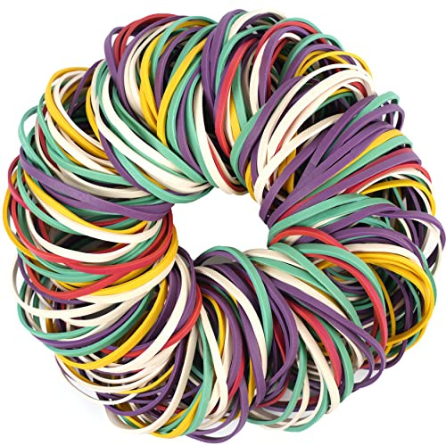 AOUOU Gummibänder, 80 mm x 3 mm, 5 Farben, Nettogewicht 190 g, für Büro, Schule, Zuhause, starkes elastisches Band, Schlaufe, Bürobedarf