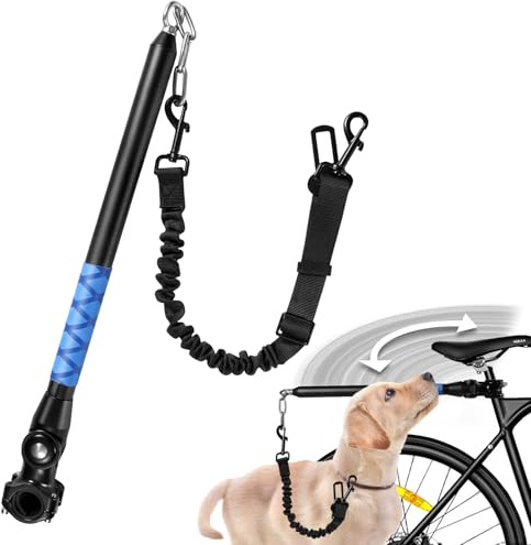 Fahrrad Hund Leine zum Reiten, Hände frei 150 ° rotierend eingebaute Stoßdämpfer Fahrrad Renner Leinen für Radsport, elastischer Nylon-Einstellte Autos Sicherheitsgurt (Schwarz)