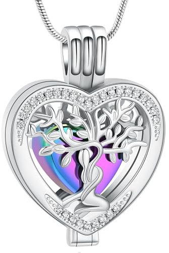 VCCWYQK Collar de urna de árbol de la vida para cenizas con cilindro de vial de vidrio hueco, joyería de cremación, medallones conmemorativos de recuerdo para mujeres y hombres, soporte para cenizas