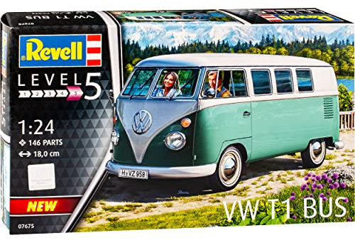 Volkwagen T1 Grün Weiss Samba Bully Bus 1950-1967 07675 Bausatz Kit 1/24 Revell Modell Auto mit individiuellem Wunschkennzeichen
