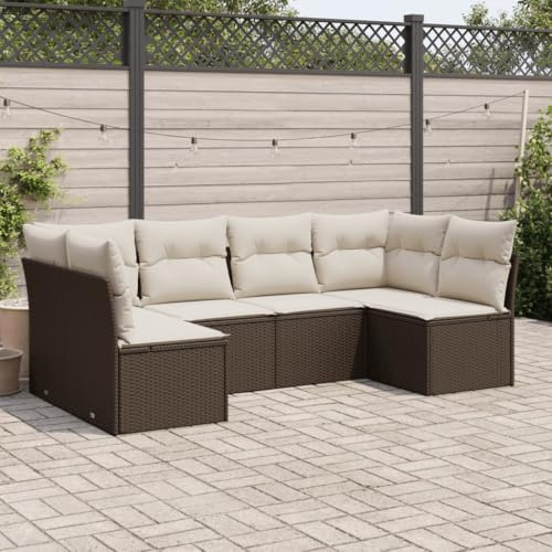 QJBSAVVA Salon de jardin en rotin 6 pièces 234 x 124 x 69 cm marron avec espace de rangement, groupe de sièges d'extérieur modulaires, en polyrotin résistant aux UV, pour balcon, terrasse, jardin