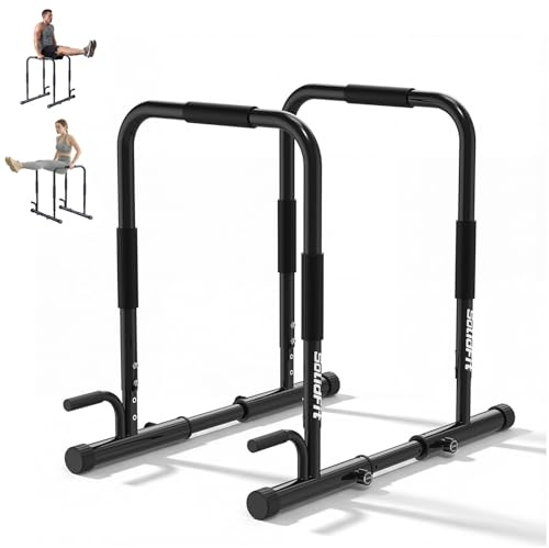 SolidFit 2-in-1 Dip Bar Station - Dip Bars & Push Up Bars Calisthenics Equipment with 420LB Bolt Washer Stable Design Dual Inner Connectors Portable Adjustable for Home Gym Strength Training Black