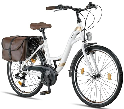 Licorne Bike Stella Plus Premium City Bike in alluminio da 26 e 28 pollici, per ragazze, ragazzi, uomini e donne, cambio a 21 marce, bicicletta olandese StVZO (bianco, 26 pollici)