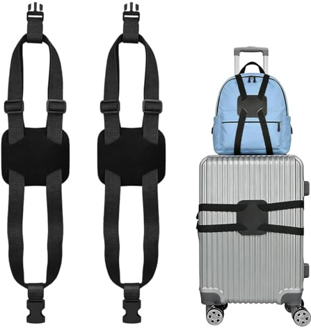 Ceinture Valise, Sangle Bagage Réglable Élastique pour Fixer Un Sac sur Valise à Poignée Télescopique, Sangles pour Valises en Cuir PU, Accessoire Voyage Bagage, Noir
