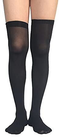 spomei Women’s Opaque Thigh High Stockings, Stretchy Nylon Over Knee Socks for Costume, Graduation, Retro Style (Black)