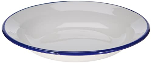 KRÜGER Teller Tief Husum 24 cm Plato Hondo, Acero, Blanco con Borde Azul