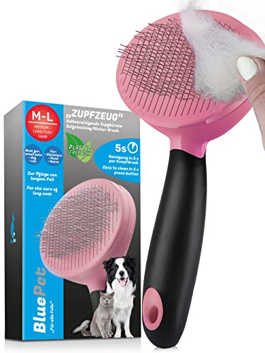 BluePet Brosse pour chiens et chats Élimine doucement le sous-poil et les nœuds Brosse à épiler avec autonettoyage Pour usage quotidien