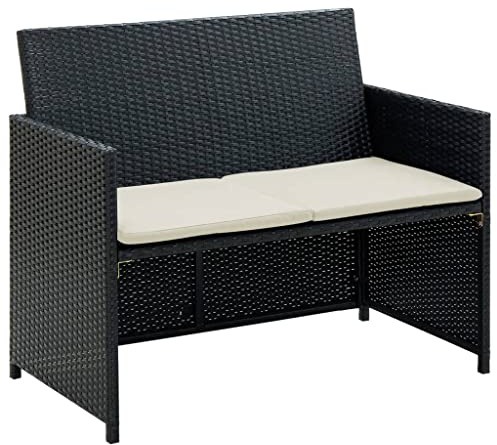 vidaXL Canapé à 2 Places Résine Tressée Noir Salon de Jardin Terrasse Patio