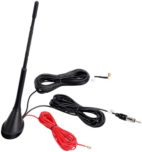 CAMWAY Aktive DAB + FM Antenne, Universal Digital Radio AM/FM Kombi Dachantenne Autoantenne Signal Amplifier SMB Adapter DIN mit 5m Verlängerungskabel für FM DAB Autoradio