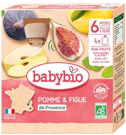 Babybio gourde pomme & figue 6 mois et+ lot de 4x90g
