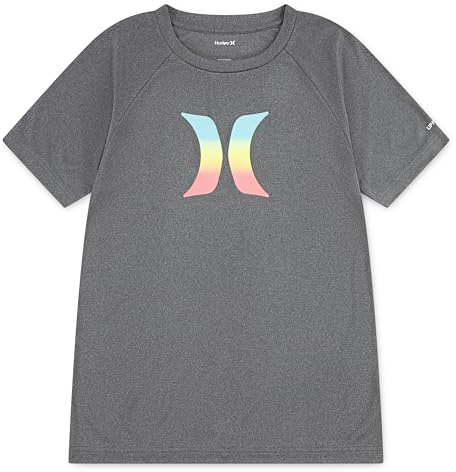Hurley Rash Guard Shirt Camisa de proteccin de Sarpullido, Black Heather Icon, L para Niños