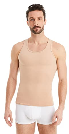 FINN Canotta Dimagrante Uomo - Canottiera Snellente Senza Maniche in Cotone - Maglia compressiva Body Shaper per Una Pancia più Piatta Color Pelle XXL