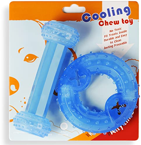 SPOFLY Kauspielzeug für Welpen, 1 Beißring und 1 Knochen zum Beißen, gefrierbar, Kauspielzeug für Hunde (Blau, Kreis)