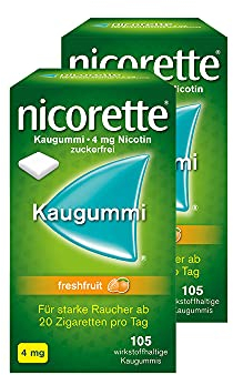 NICORETTE Kaugummi Doppelpack 4mg freshfruit – Nikotinkaugummi zur Raucherentwöhnung – Fruchtgeschmack –4mg Nikotin – Rauchen aufhören