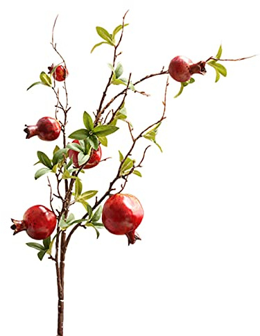 Panonw Paquete de 3 ramas de granada, ramas de granada artificiales, tallos de simulación de granada, frutas florales para jardín, ventana, restaurante, decoración del hogar (rojo)