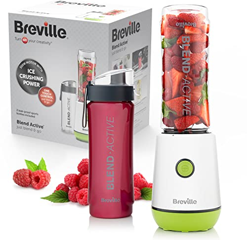 Breville Blend Active - Licuadora personal y batidora | 350 W | 2 botellas activas portátiles (600 ml) | Tapas a prueba de fugas | Blanco y verde [VBL246]