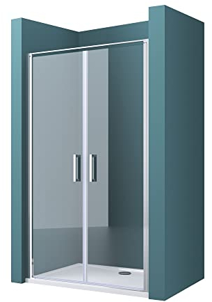 Mai & Mai Duschtür Nischentür dusche Duschabtrennung Duschkabine Schwingtür 180° Doppeltür 90x195cm 8mm ESG Nano-Beschichtung Klarglas mit Hebe- und Senkmechanismus Teramo66