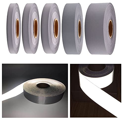 Lot de 5 rouleaux de tissu réfléchissant à coudre pour vêtements (largeur 10 à 50 mm, longueur 3 m) - Gris argenté