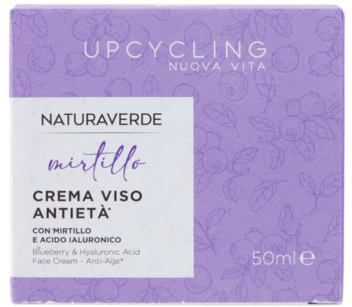 Naturaverde | Crema Viso Upcycling Mirtillo, Con Estratto di Mirtillo e Acido Ialuronico, Azione Anti Età, Idrata e Previene i Segni dell'Età, 50ml