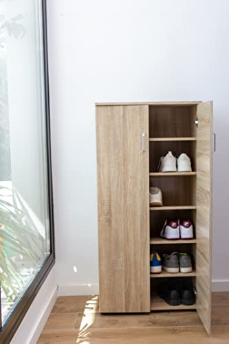 Mueble Zapatero Librería de Dos Puertas, Madera, Zapatero Puertas de Libro Mueble Auxiliar, Medidas: 60cms Ancho, 32.5cms Profundo, 124cms Alto (Taupe)