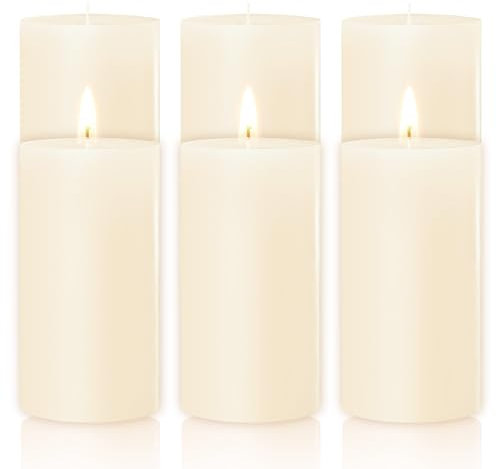 TRINIDa Pillar Candle - 6 Pack 50/100 mm Candles, Ivory, Unscented, 20 Hour Long Burning Time - Ideal for Church, Home Decor and Special Occasions