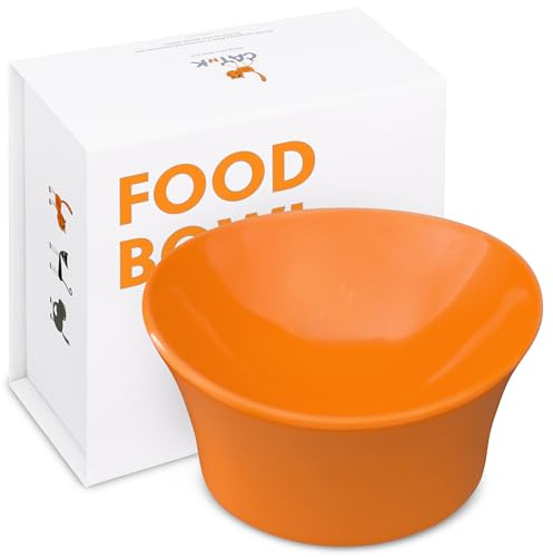 CATnK Elevated Cat Bowls for Food – Raised Bowl for Indoor Cats – Whisker & Neck Fatigue Shallow Cat Dishes – Vet-Recommended Height & Modern Pedestal Design – Non-Slip & Dishwasher-Safe – 6 oz Orange