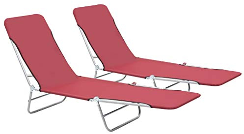 FIRBNUS Klappliegen 2 STK. Stahl und Stoff Rot Sonnenliege Metall Sonnenliege 2er Set Sonnenliege Klappbar Strandliege Klappbar Strandstuhl Klappbar Leicht Klappstuhl Gartenmöbel Verstellbar