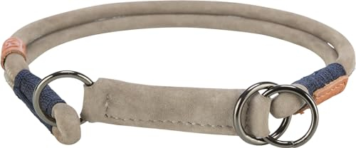 TRIXIE Zug-Stopp Hundehalsband BE NORDIC aus Leder S-M grau – bequemes Hundehalsband für kleine & mittelgroße Hunde mit Zugbegrenzung - robust & elegant – 17120