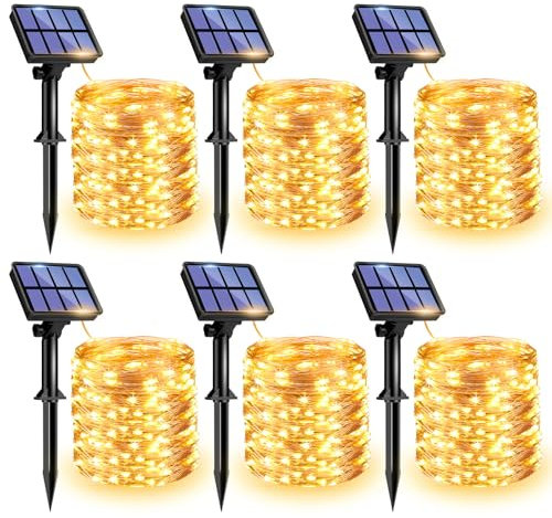 litogo 6 Pack Solar String Lights Outdoor,12M/40Ft 120LED Solar Fairy Lights Outdoor Garden Waterproof, 8 Modes Copper Wire Decorative Solar Powered String Lights for Patio Yard Trees Wedding Party