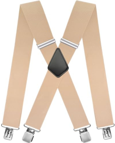 Bretelle da uomo larghe e forti, clip extra forti, larghezza 5 cm, bretelle elastiche regolabili a forma di X, adatte per uomini, robuste e versatili per lavoro, tempo libero, beige., 5cm breit